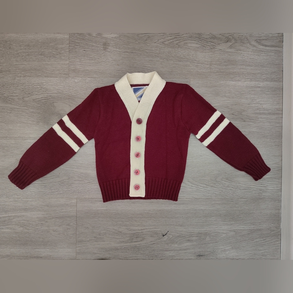 VTG Havenshire Boy's Maroon Varsity Cardigan Sweater 100% Acrylic Dark Academia